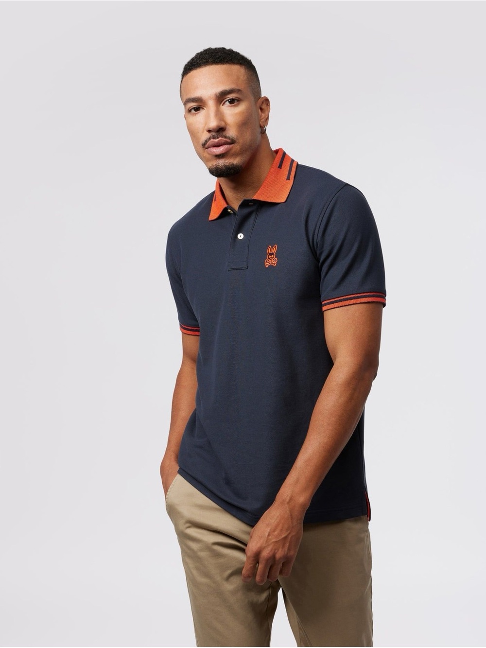 Psycho Bunny MENS CHESTER PIQUE POLO navy blue orange size 7 XL